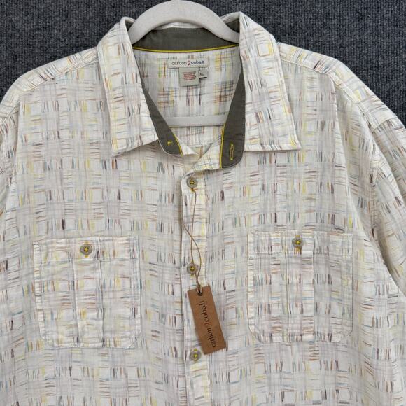 Carbon2Cobalt Shirt Mens XL Off White Multicolorn Button Up Long Sleeve Gauzy - Picture 2 of 9